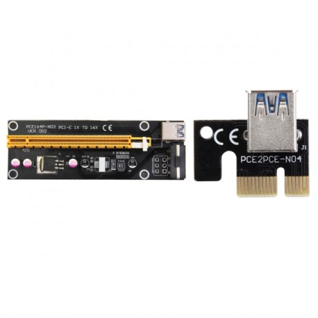 PCI-E Express 1X to 16X Riser Card Adapter + USB 3.0 Extender Cable + SATA Cable