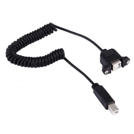 USB 2.0 BM to BF Retractable Coiled Cable for Printer, Coiled Cable Stretches to 1.5m