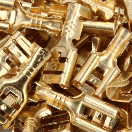 100 PCS 6.3mm Cable Spade Plug Connector Gold Plated Copper Cable Terminal DIY Terminal Connectors