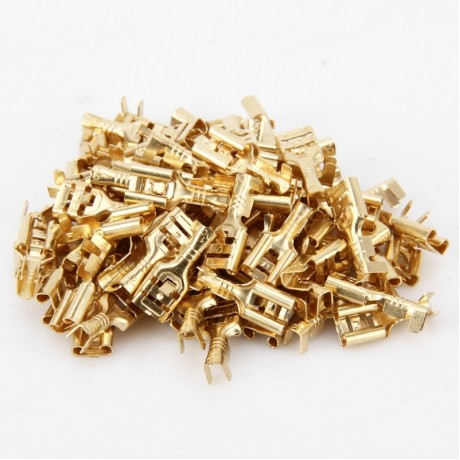 100 PCS 6.3mm Cable Spade Plug Connector Gold Plated Copper Cable Terminal DIY Terminal Connectors