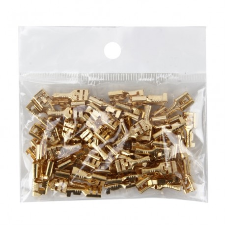 100 PCS 6.3mm Cable Spade Plug Connector Gold Plated Copper Cable Terminal DIY Terminal Connectors