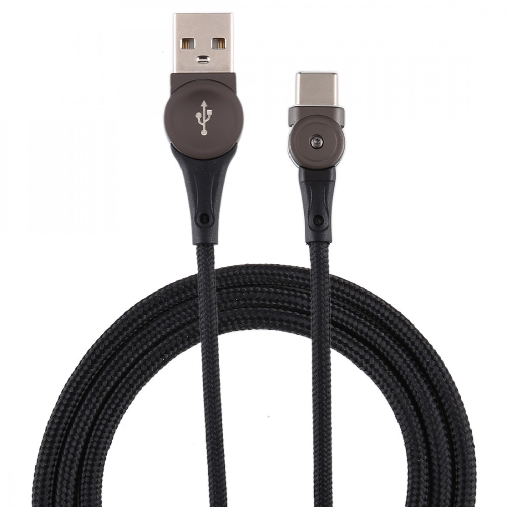 USB to USB-C / Type-C Rotatable Connector Braided Data Cable, Cable Length: 1m